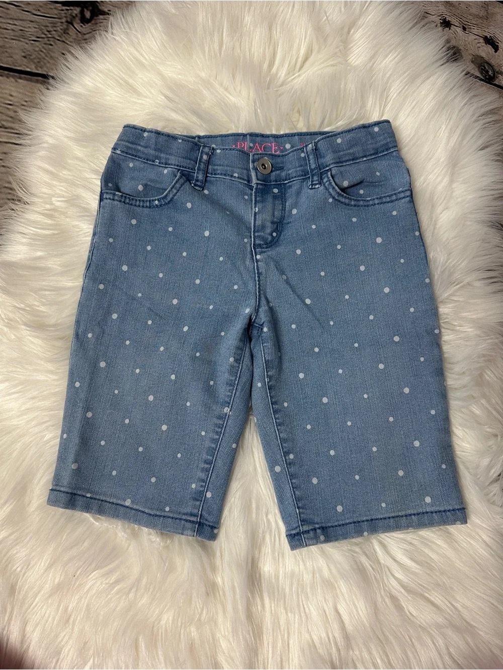 Place Light Blue Polka Dot Denim Skimmer Shorts Girl Size 8